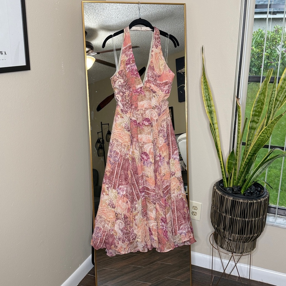 House of CB 'Solada' paisley patchwork print georgette halter sundress nwot - Picture 6 of 10